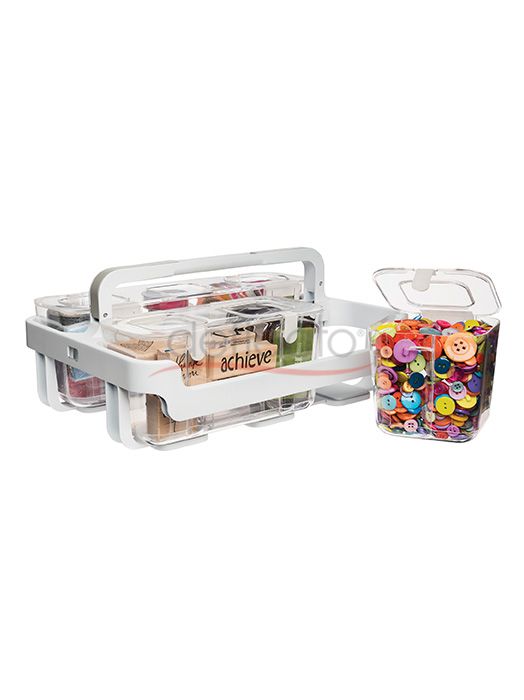 Caddy Organizer includes White Frame and Three Clear Containers (1xS, 1xM, 1xL)