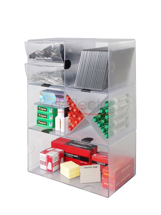 Stackables Cube with 2 Drawers & 2 Metal Clips, Clear