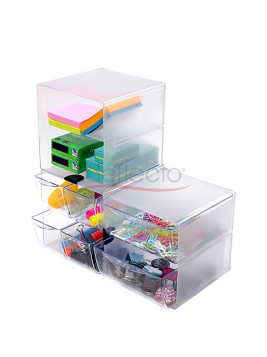 Stackables Cube with 2 Drawers & 2 Metal Clips, Clear