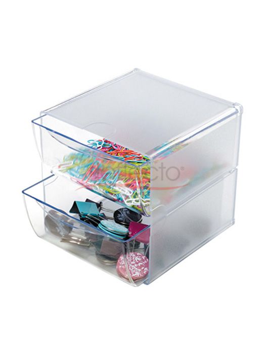 Stackables Cube with 2 Drawers & 2 Metal Clips, Clear