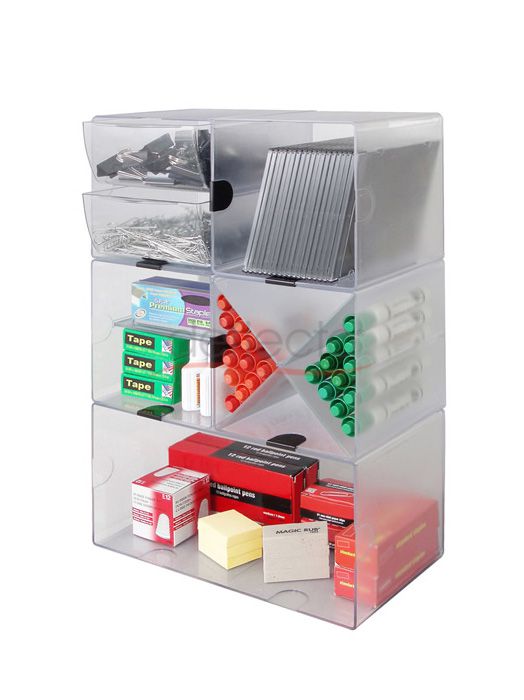 Stackables Cube with 2 Drawers & 2 Metal Clips, Black