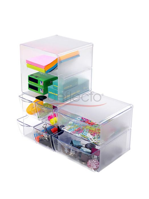 Stackables Cube with 2 Drawers & 2 Metal Clips, Black