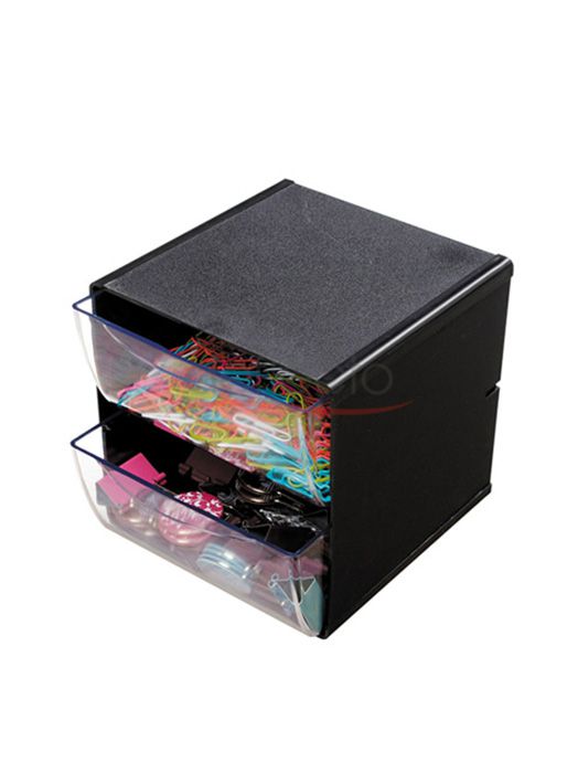 Stackables Cube with 2 Drawers & 2 Metal Clips, Black