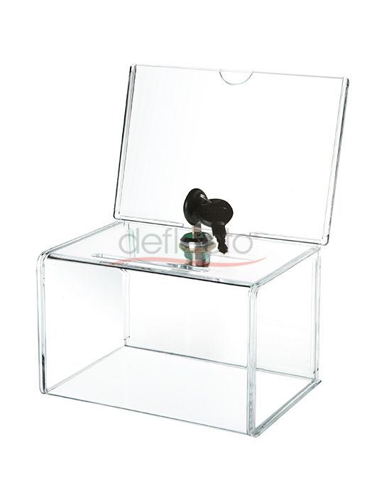 Small Coin Box Sign Holder-With Lock & Keys 4R Clear