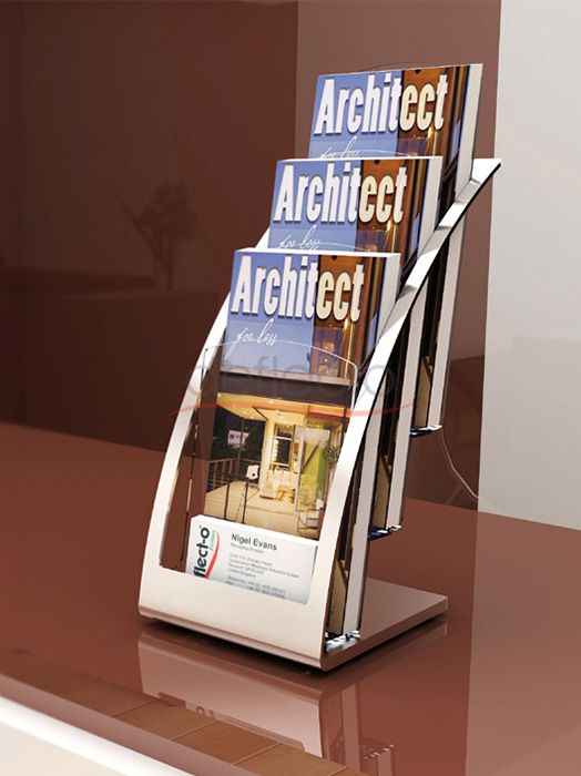 Architeture  3-Tier Brochure Holder 1/3A4, Silver+Clear