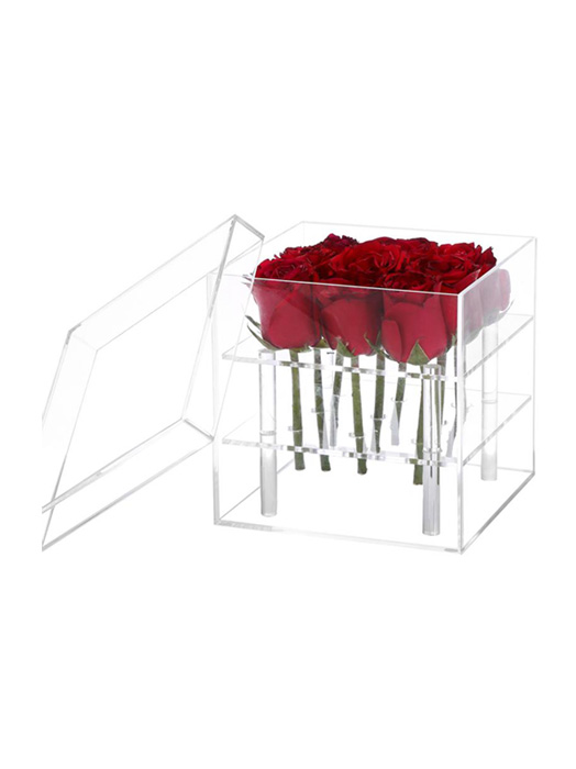 Acrylic Flower Display Case Perspex Preserved 9 Roses Box with Drawer Makeup Organizer