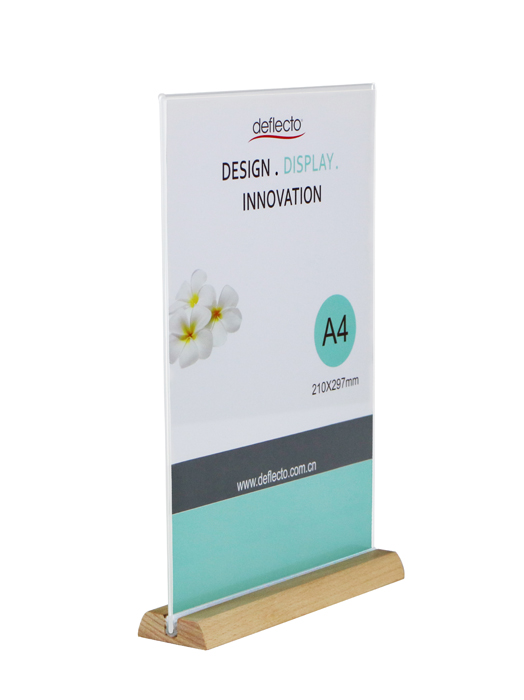 A4 Clear Sign Holder with Wooden Base Table Place Card Stand Menu Number Display Holder