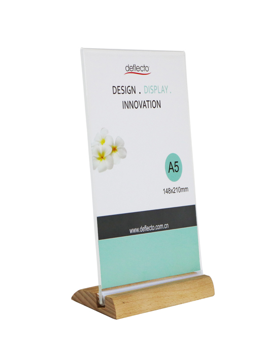 A5 Clear Sign Holder with Wooden Base Table Place Card Stand Menu Number Display Holder